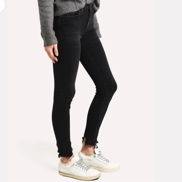 AGOLDE Sophie Mid Rise Skinny Ankle Jeans in Black with Distressed Hem - Picture 5 of 12